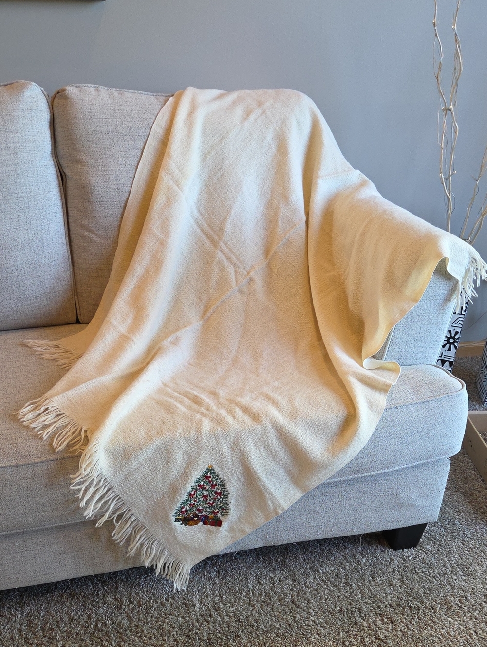 Vintage 90's Coming Home by Land's End Wool Christmas Throw Blanket